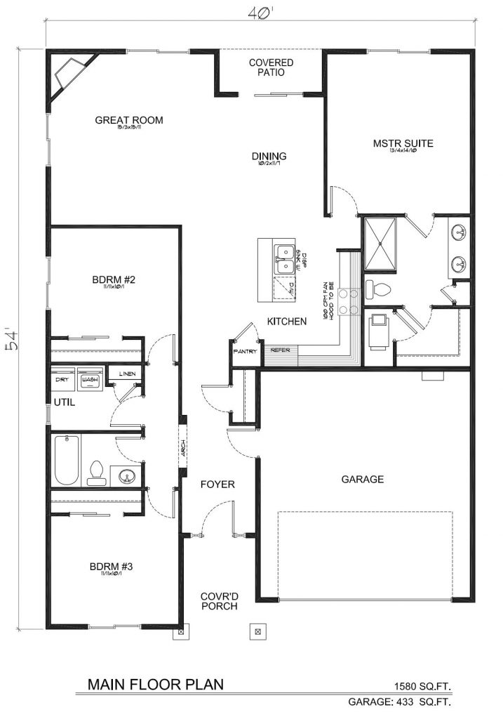 1580 SQFT – PLAN 40-1580-SS-2R NW – E Drafting Corp